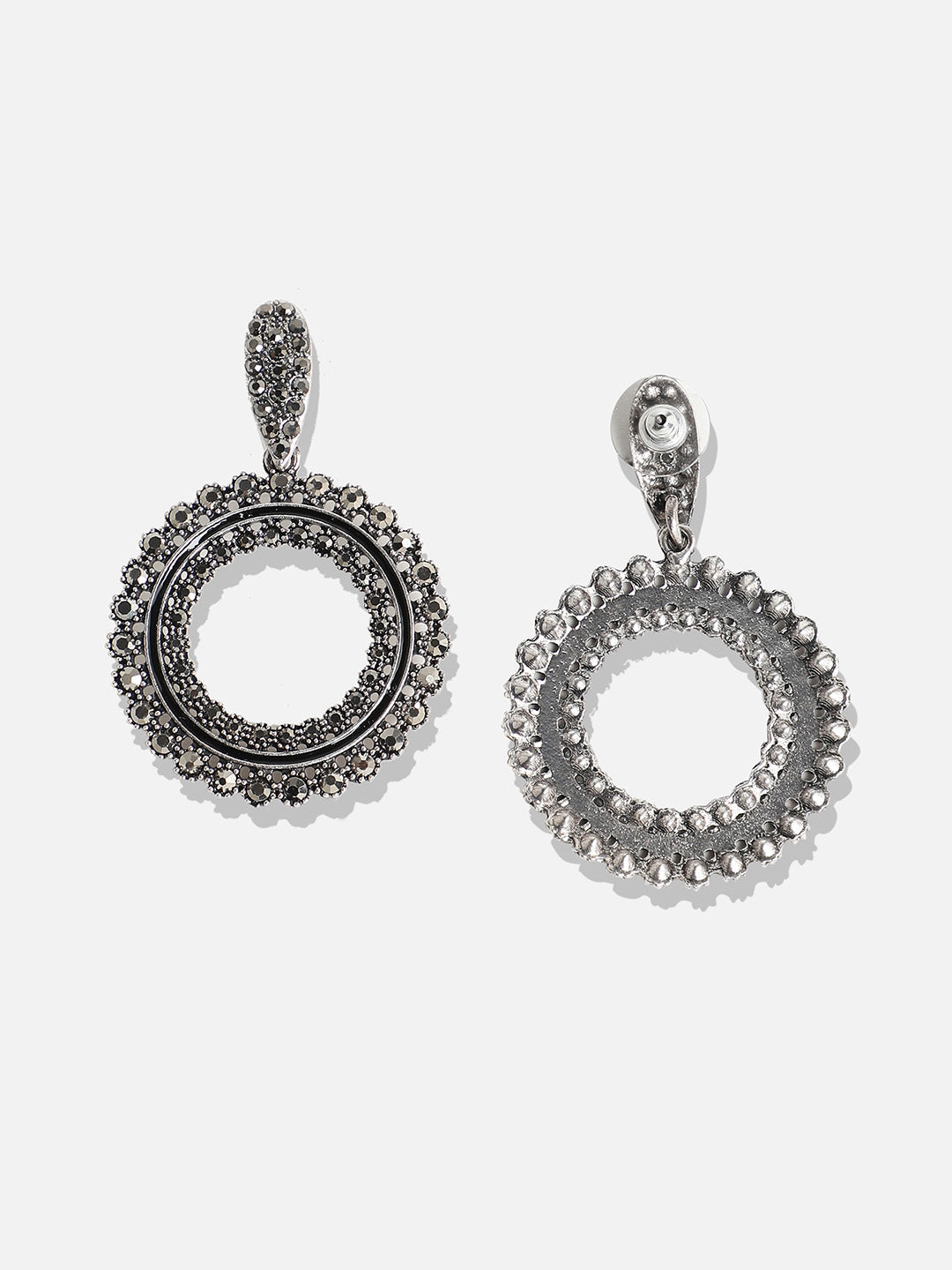 Silver-Plated Circular Drop Earrings
