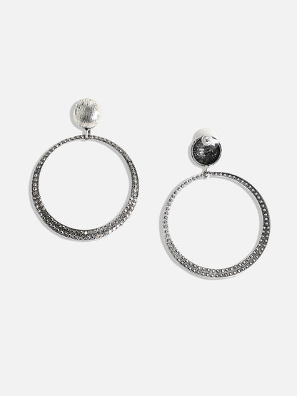 Silver-Toned Stone-Studded Circular Drop Earrings