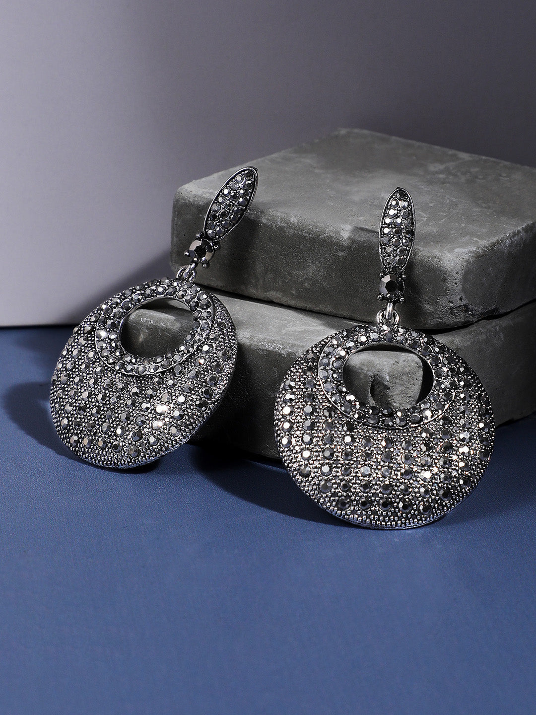 Silver-Plated Circular Shaped Drop Earrings