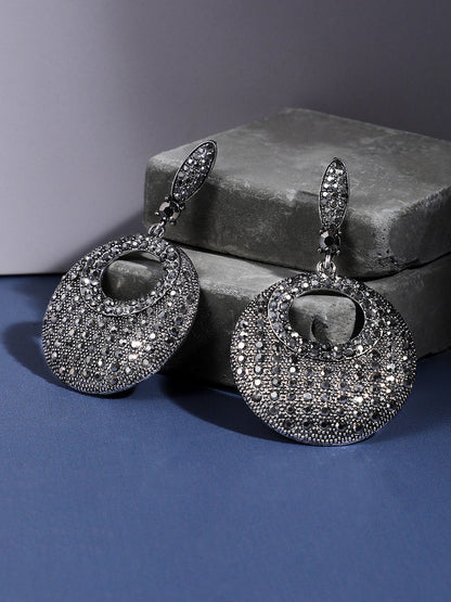 Silver-Plated Circular Shaped Drop Earrings
