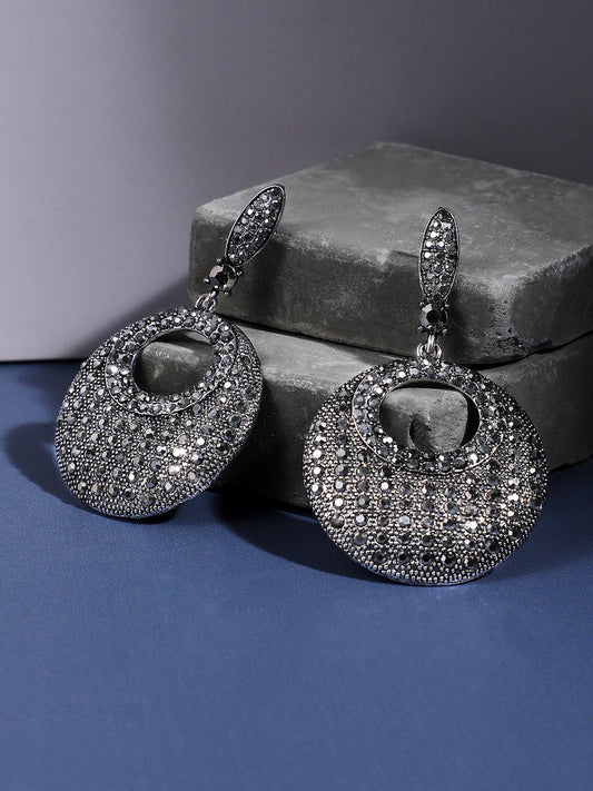 Silver-Plated Circular Shaped Drop Earrings