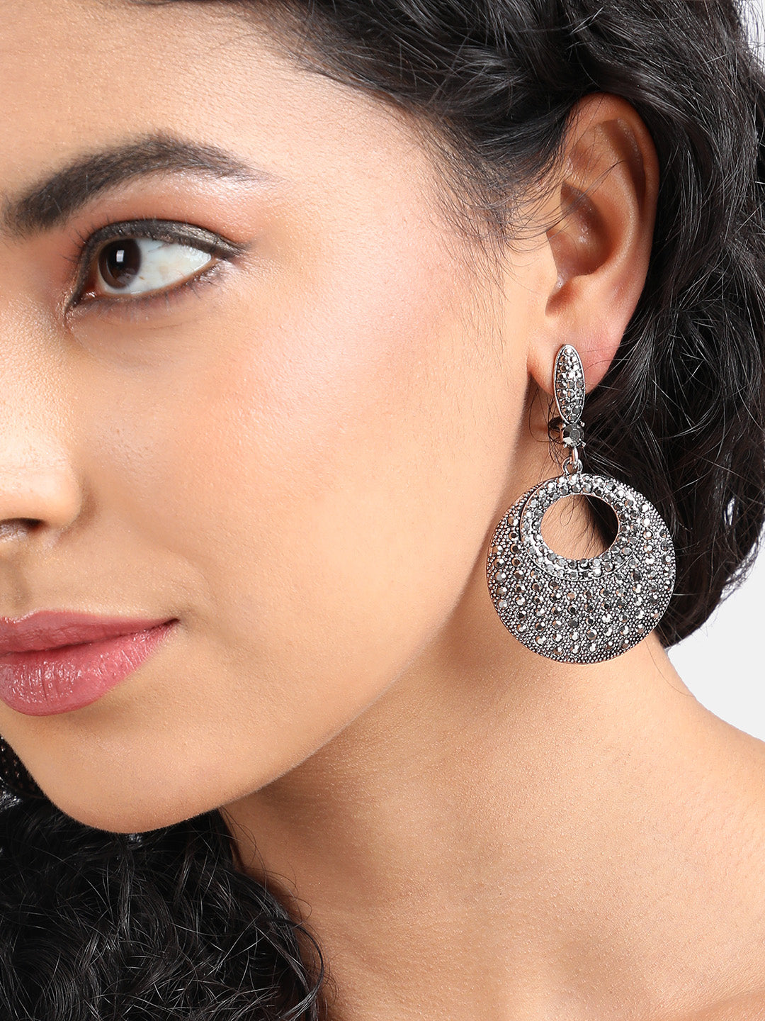 Silver-Plated Circular Shaped Drop Earrings