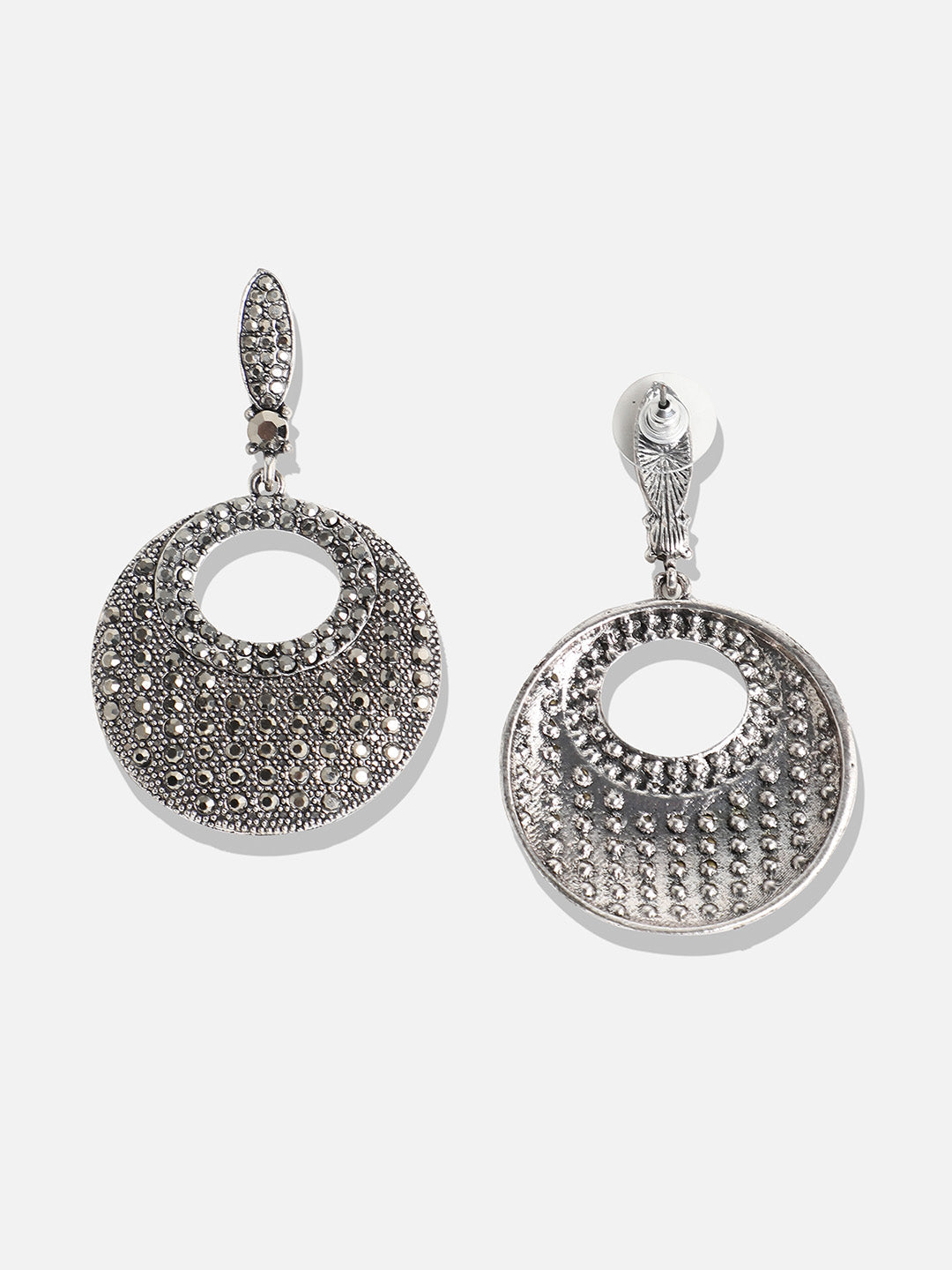Silver-Plated Circular Shaped Drop Earrings