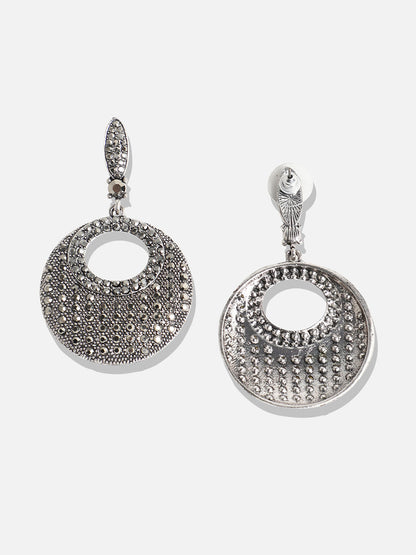 Silver-Plated Circular Shaped Drop Earrings