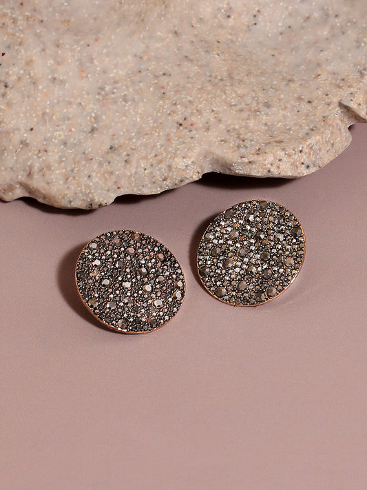 Gold-Toned Stone-Studded Circular Stud Earrings