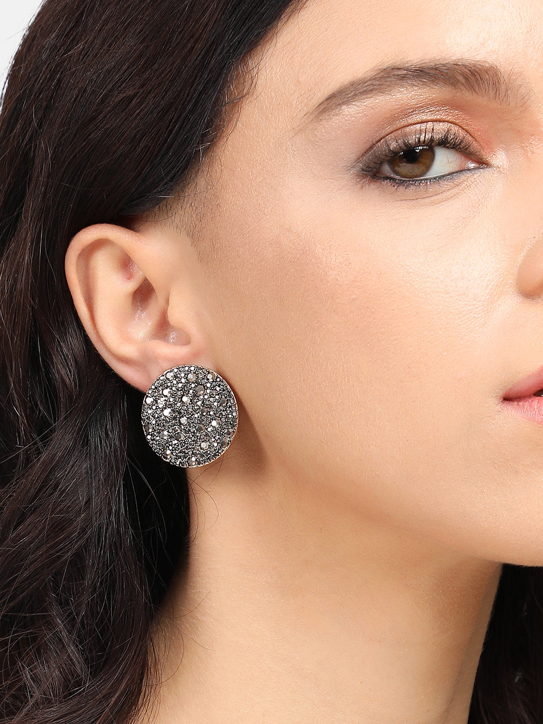 Gold-Toned Stone-Studded Circular Stud Earrings