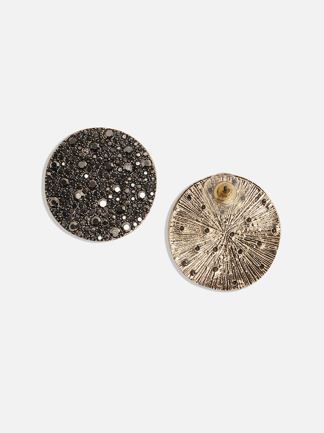 Gold-Toned Stone-Studded Circular Stud Earrings