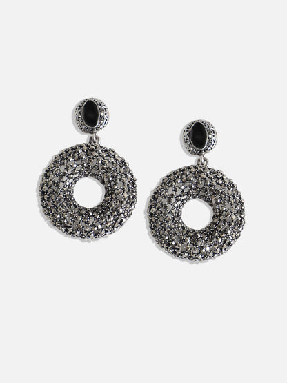 Silver-Plated Circular Stone Studded Drop Earrings