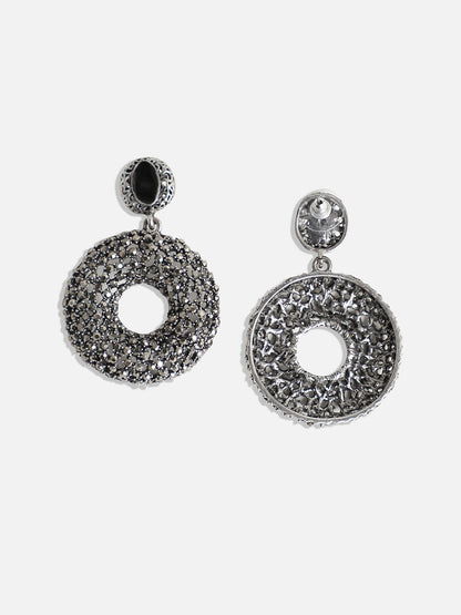 Silver-Plated Circular Stone Studded Drop Earrings