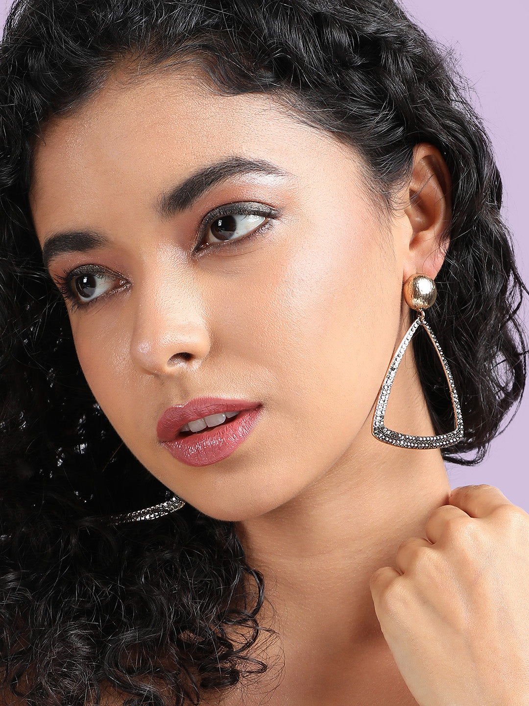 Gold-Plated Triangular-Shaped Drop Earrings
