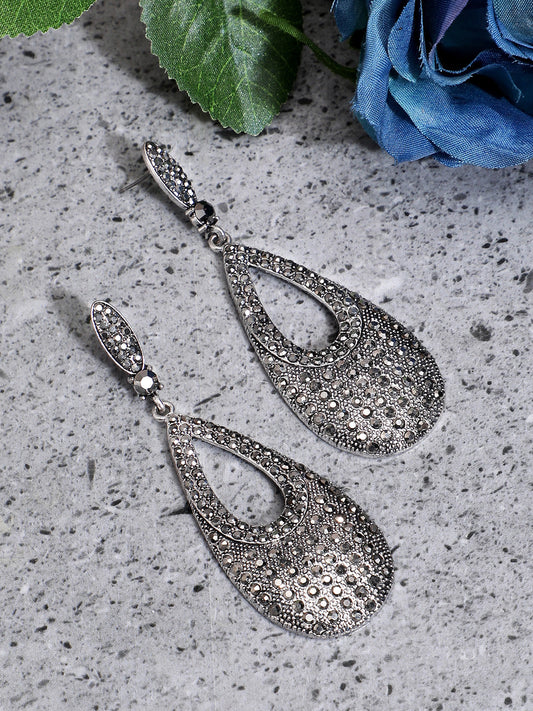 Silver-Plated Teardrop Shaped Drop Earrings