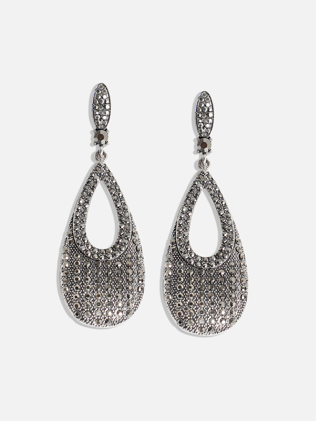 Silver-Plated Teardrop Shaped Drop Earrings