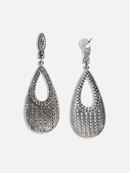 Silver-Plated Teardrop Shaped Drop Earrings