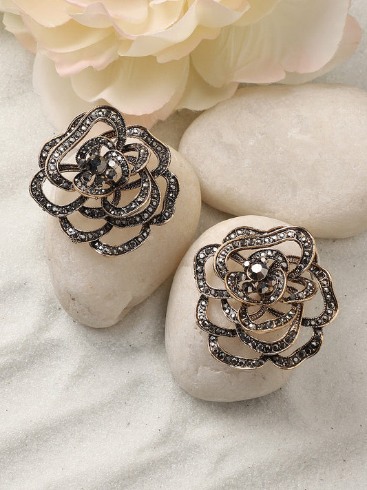 Gold-Plated Stone-Studded Floral-Shaped Studs Earrings