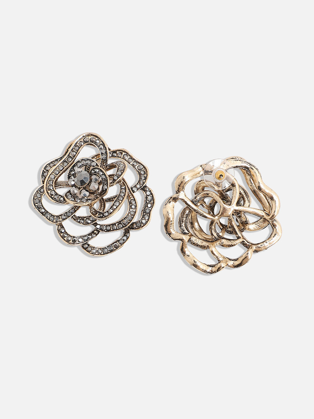 Gold-Plated Stone-Studded Floral-Shaped Studs Earrings