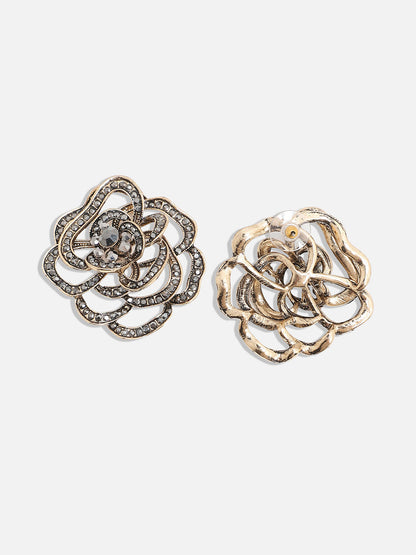 Gold-Plated Stone-Studded Floral-Shaped Studs Earrings