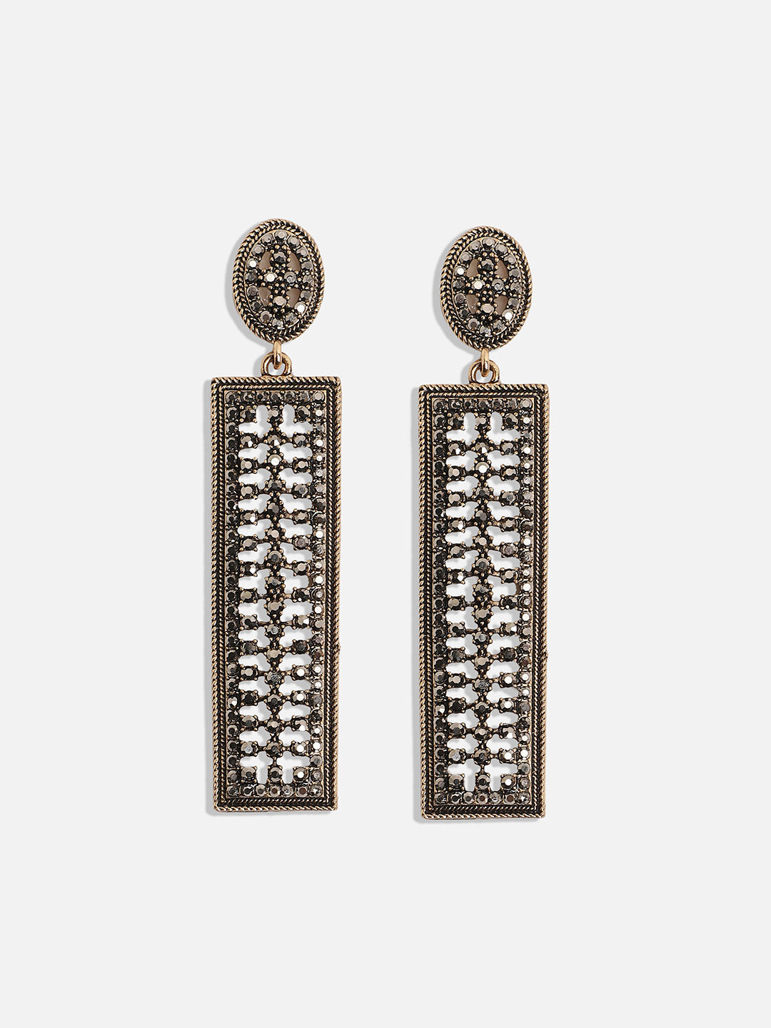Gold-Plated Stone Studded Geometric Drop Earrings