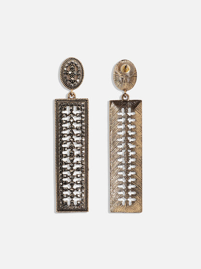 Gold-Plated Stone Studded Geometric Drop Earrings