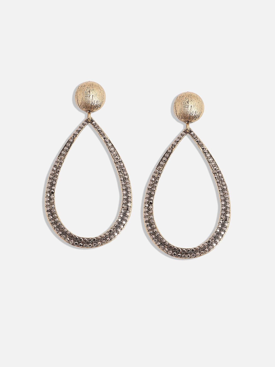 Gold-Plated Stone-Studded Teardrop-Shaped Drop Earrings