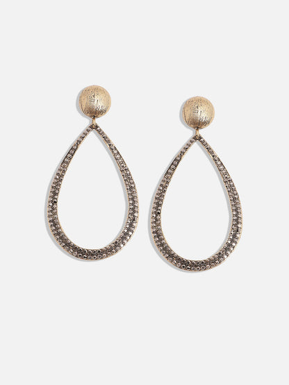 Gold-Plated Stone-Studded Teardrop-Shaped Drop Earrings