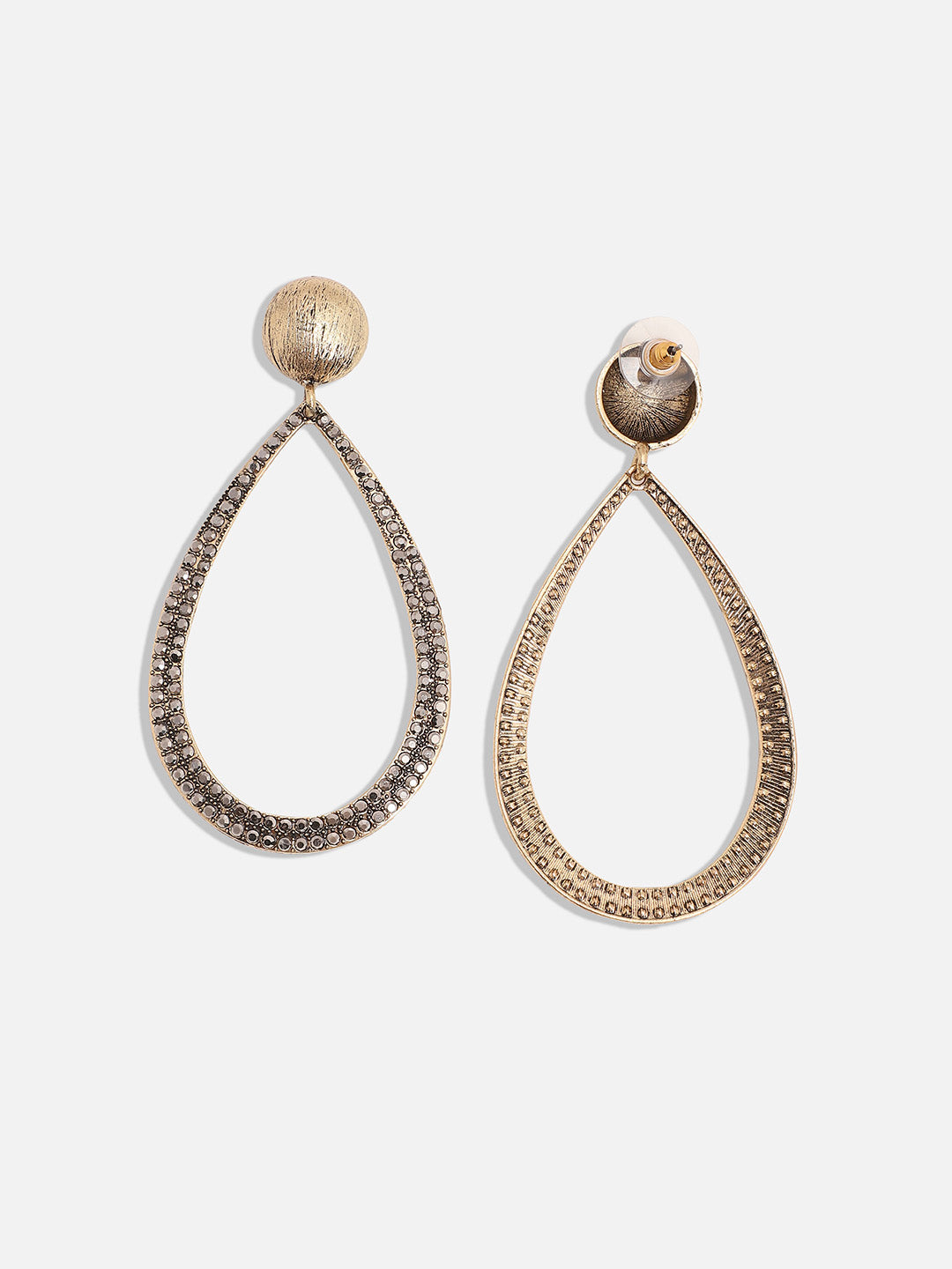 Gold-Plated Stone-Studded Teardrop-Shaped Drop Earrings