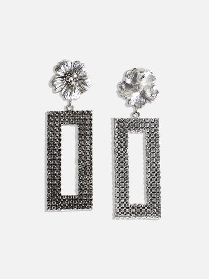 Silver-Plated Stone-Studded Floral Shaped Drop Earrings