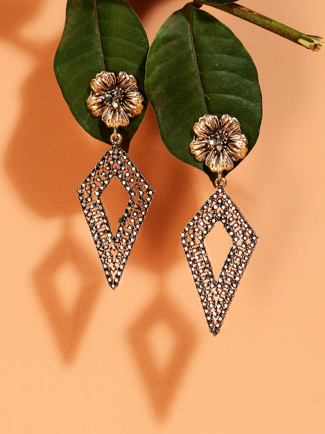 Gold Plated Stone Studded Drop Earrings