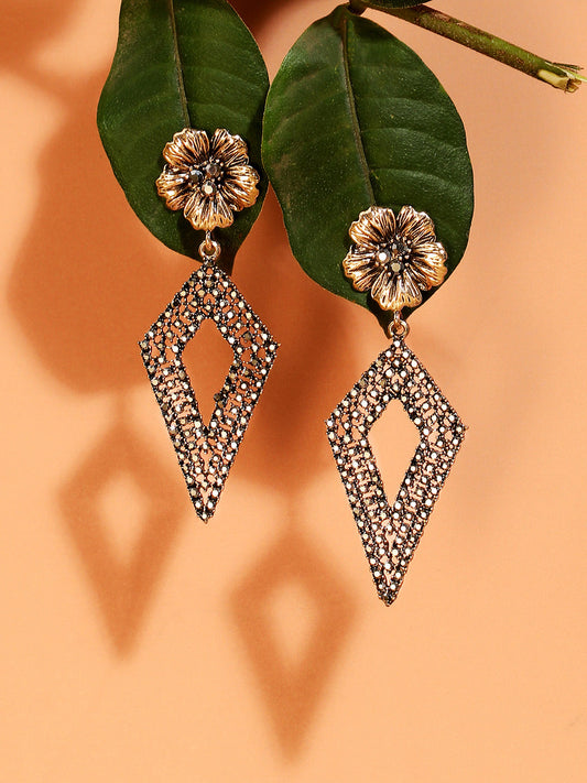 Gold Plated Stone Studded Drop Earrings