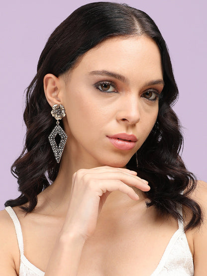 Gold Plated Stone Studded Drop Earrings