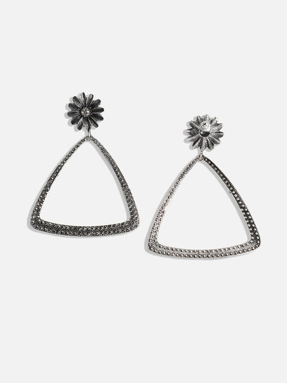 Silver-Plated Stone-Studded Triangle Drop Earrings