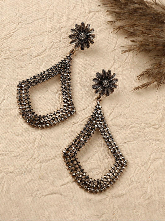 Gold-Plated Contemporary Oxidised Drop Earrings