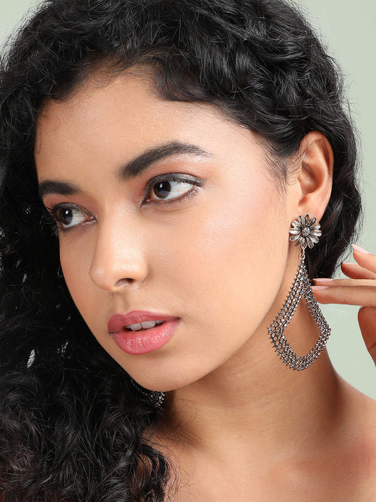 Gold-Plated Contemporary Oxidised Drop Earrings