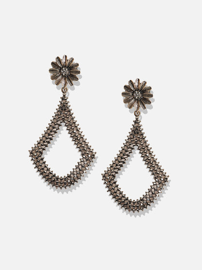 Gold-Plated Contemporary Oxidised Drop Earrings