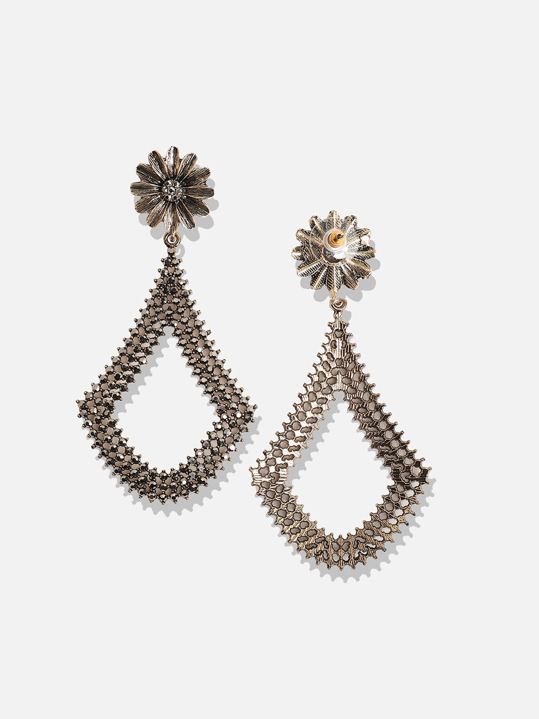 Gold-Plated Contemporary Oxidised Drop Earrings