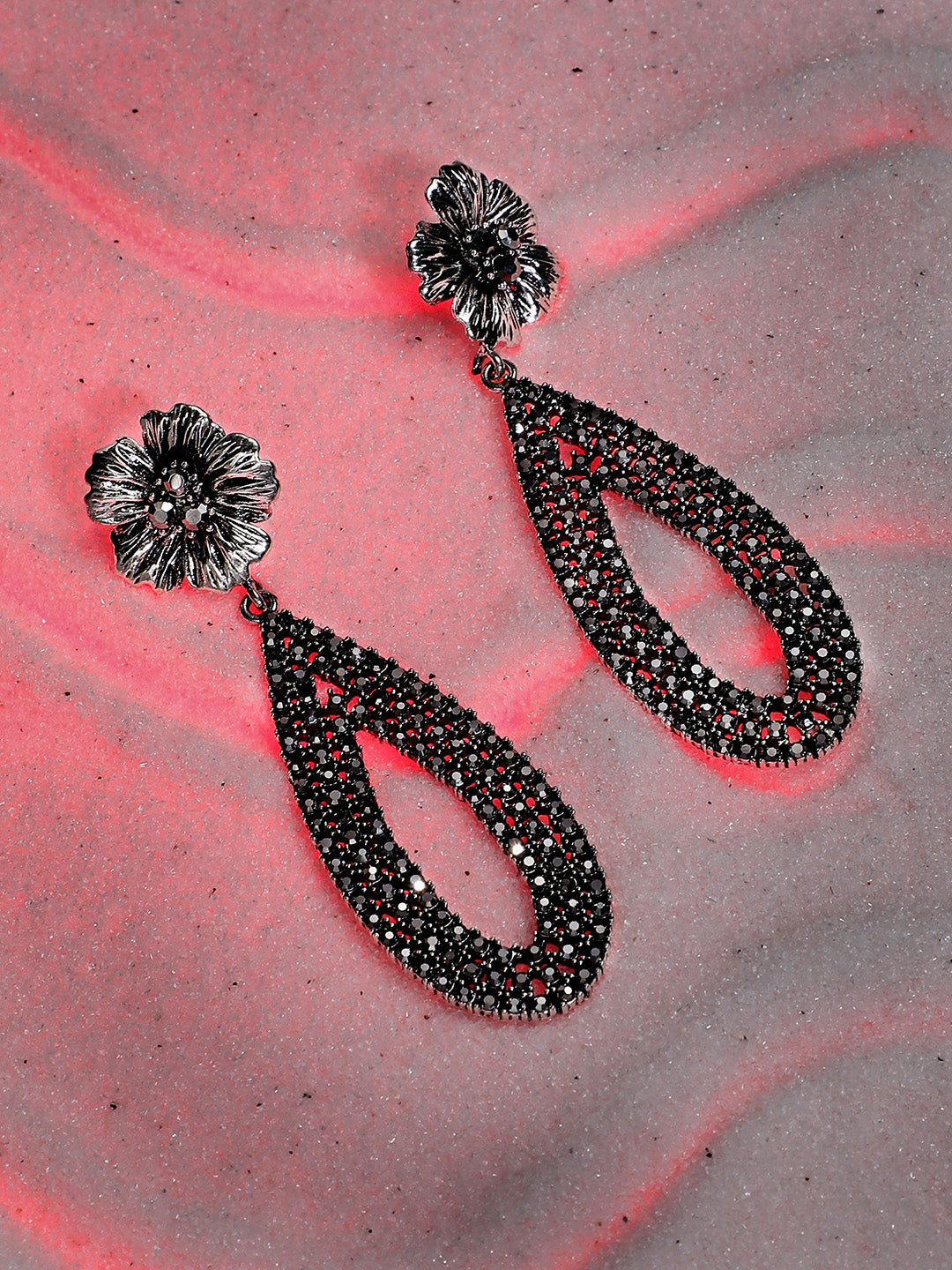 Silver-Plated Teardrop-Shaped Drop Earrings