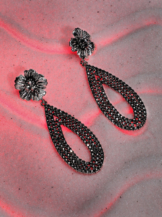 Silver-Plated Teardrop-Shaped Drop Earrings