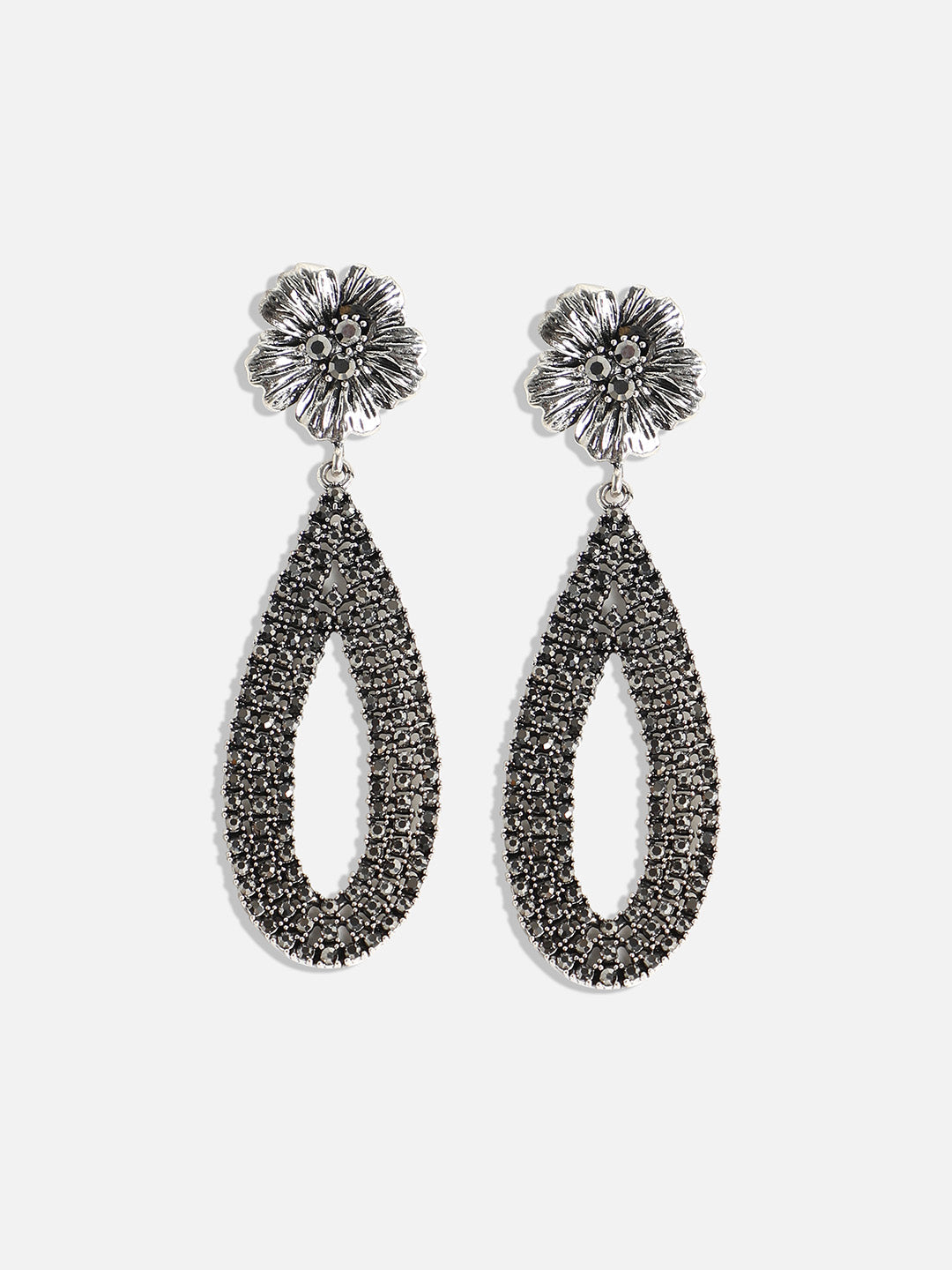 Silver-Plated Teardrop-Shaped Drop Earrings