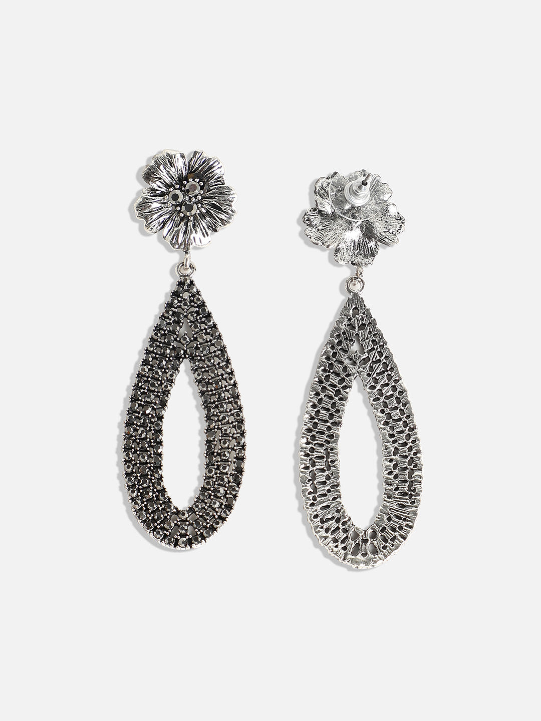 Silver-Plated Teardrop-Shaped Drop Earrings