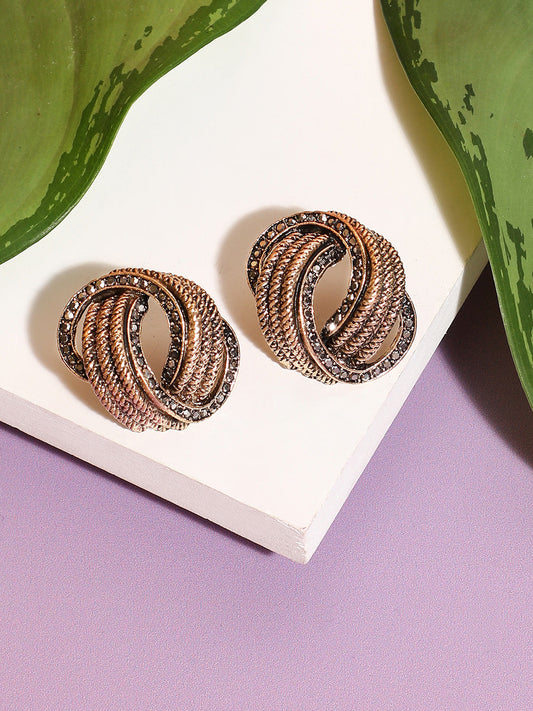 Gold-Plated Stone-Studded Contemporary Studs Earrings