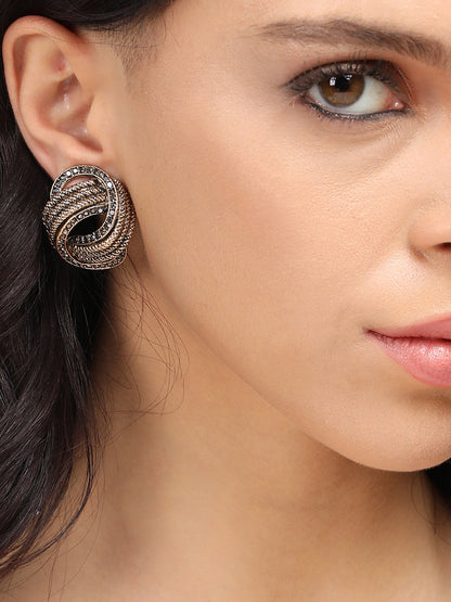Gold-Plated Stone-Studded Contemporary Studs Earrings