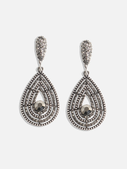 Silver-Toned Stone-Studded Teardrop Shaped Drop Earrings