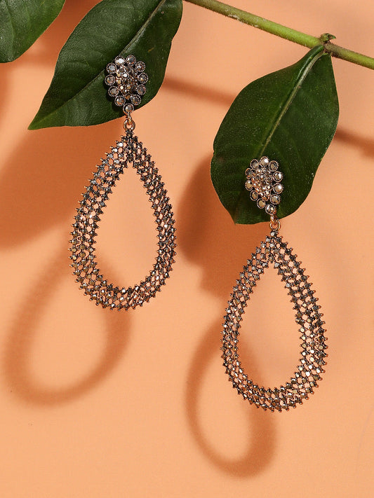 Silver-Plated Teardrop Shaped Drop Earrings