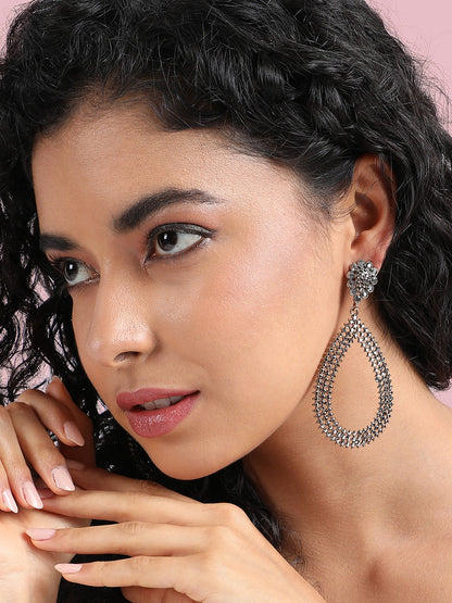 Silver-Plated Teardrop Shaped Drop Earrings