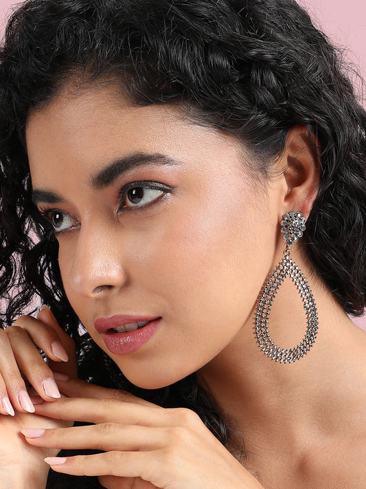 Silver-Plated Teardrop Shaped Drop Earrings