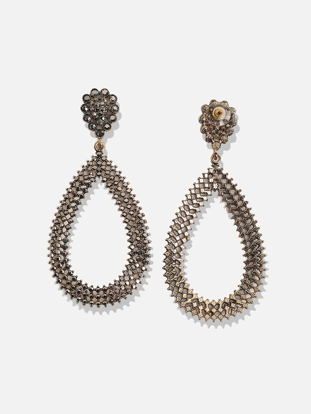 Silver-Plated Teardrop Shaped Drop Earrings