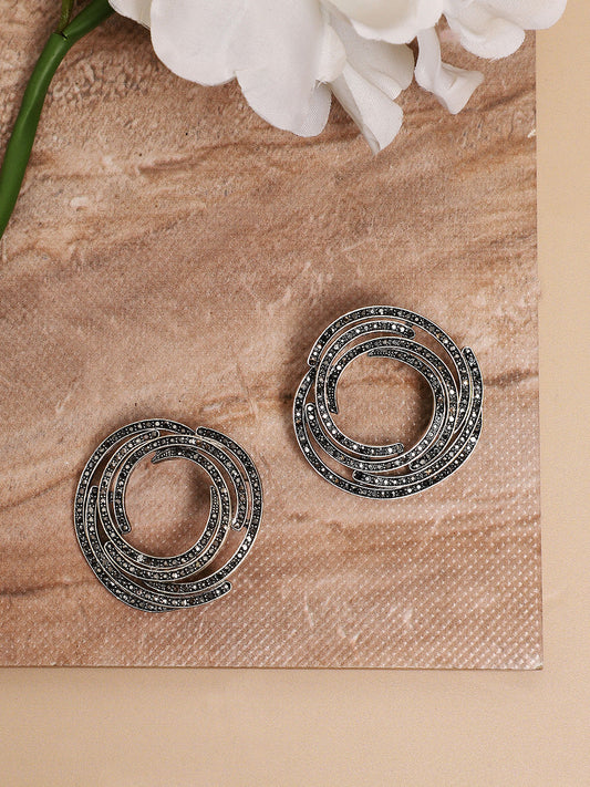 Silver-Plated Artificial Stones Contemporary Studs Earrings