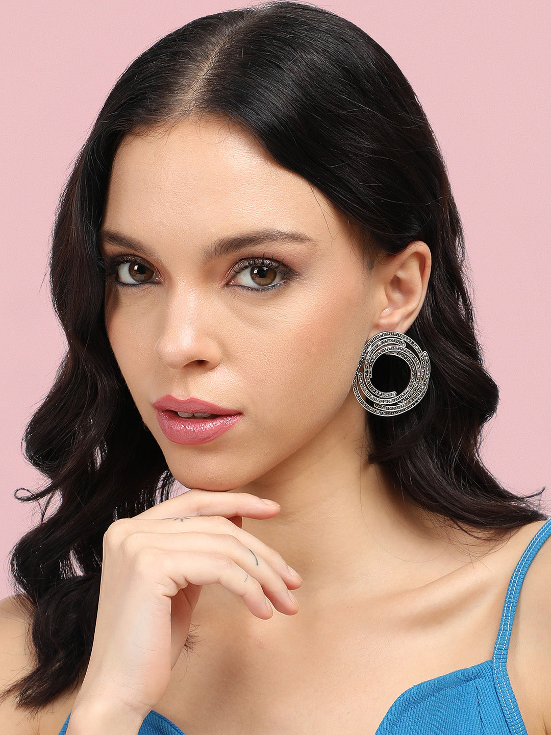 Silver-Plated Artificial Stones Contemporary Studs Earrings