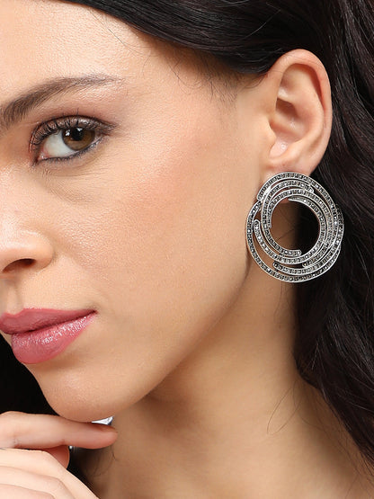 Silver-Plated Artificial Stones Contemporary Studs Earrings
