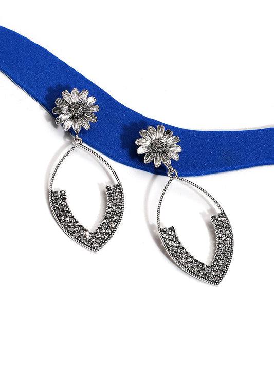 Silver Plated Stone Studded Drop Earrings