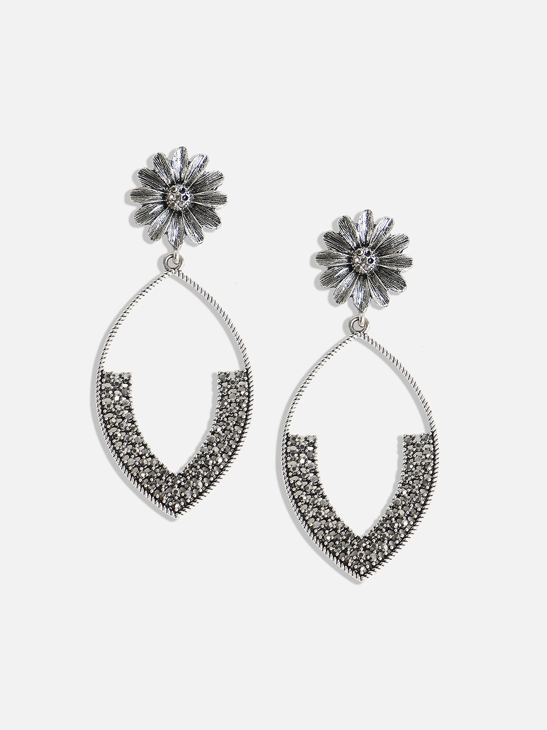 Silver Plated Stone Studded Drop Earrings